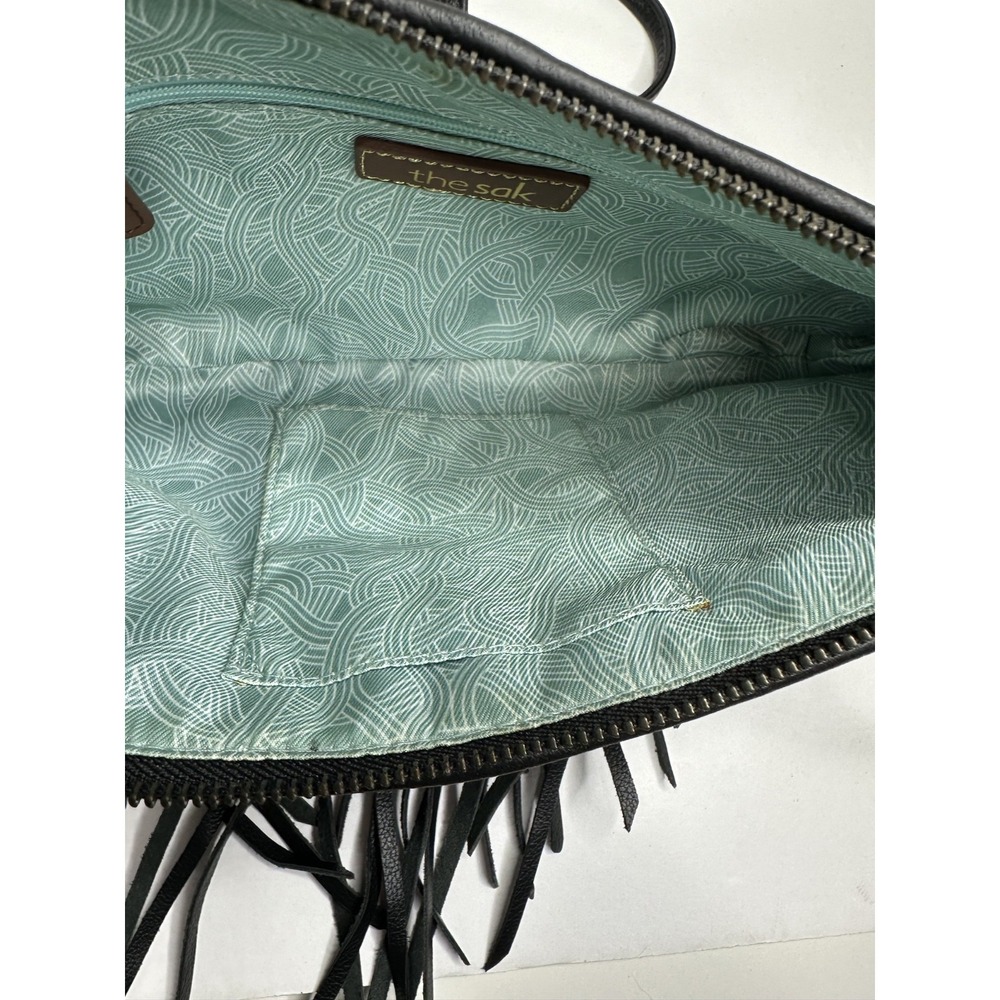 The Sak Filmore Purse Fringe Woven Black Leather Crossbody Clutch - Picture 12 of 16
